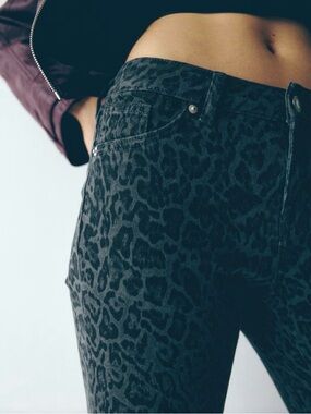 H&M Dark Gray Leopard Print Flare Leg Jeans